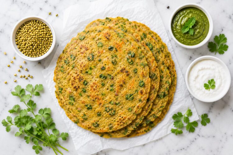 high protein moong dal chilla