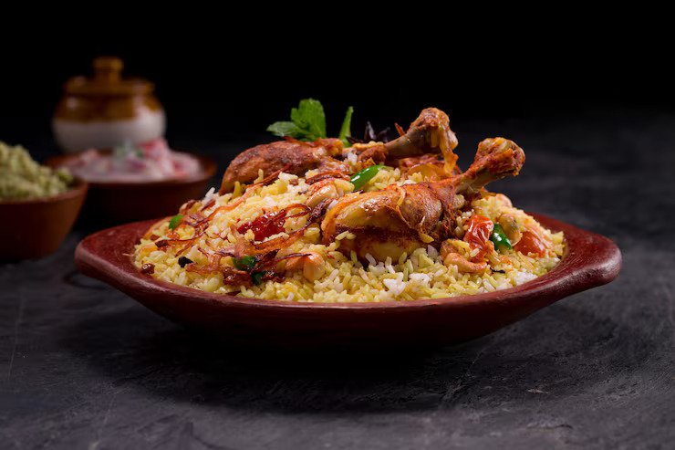 Hyderabadi biryani restaurant style.